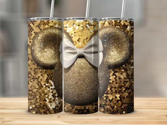 Glittery Bow Golden Mouse Ears Tumbler Design