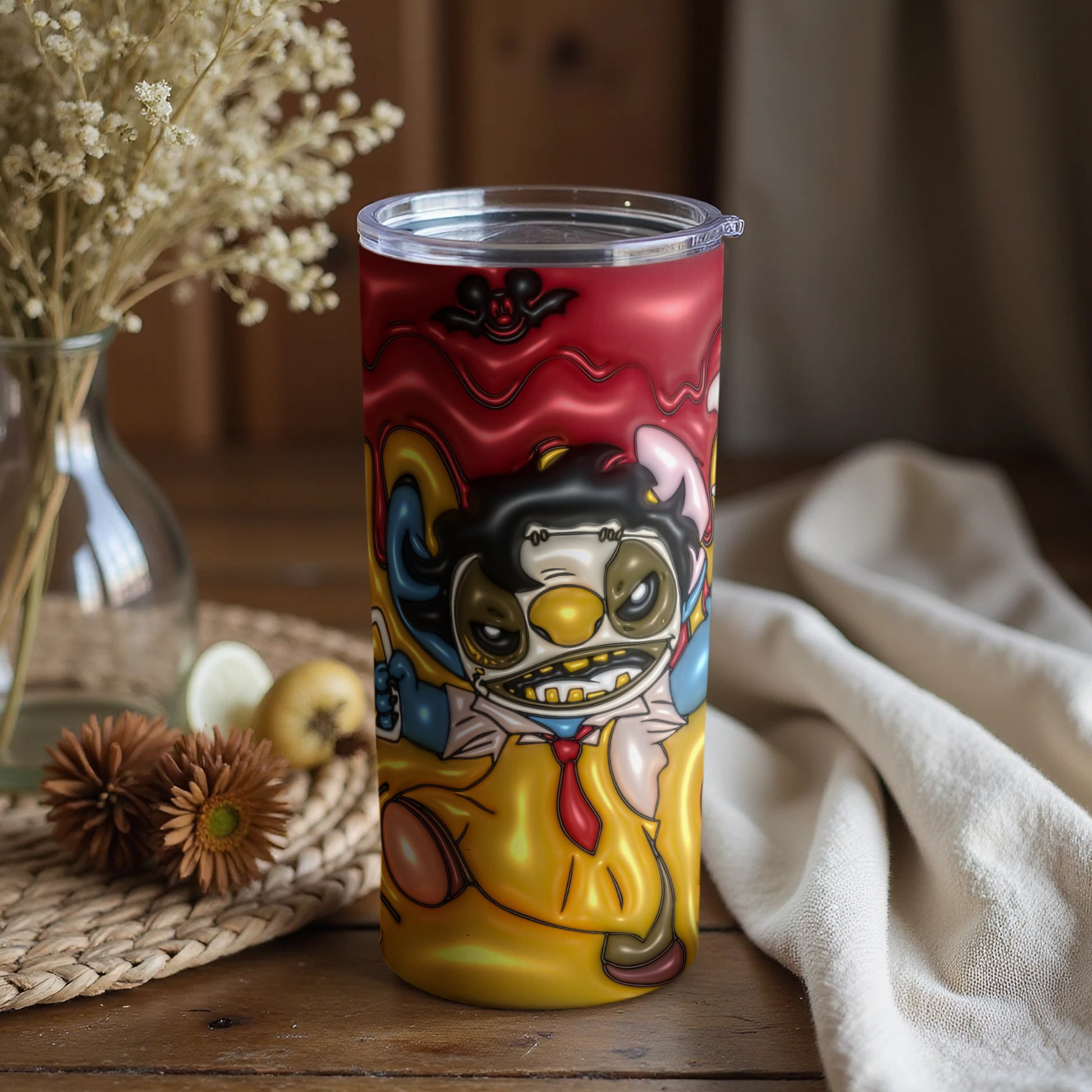 Vibrant Clown Character Art on Colorful Tumbler