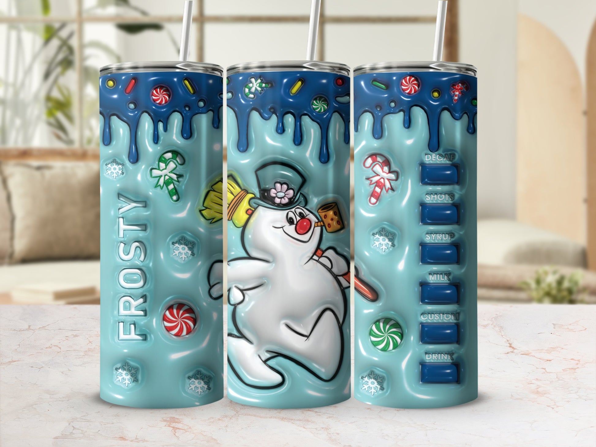 Frosty the Snowman Themed Tumbler with Straw