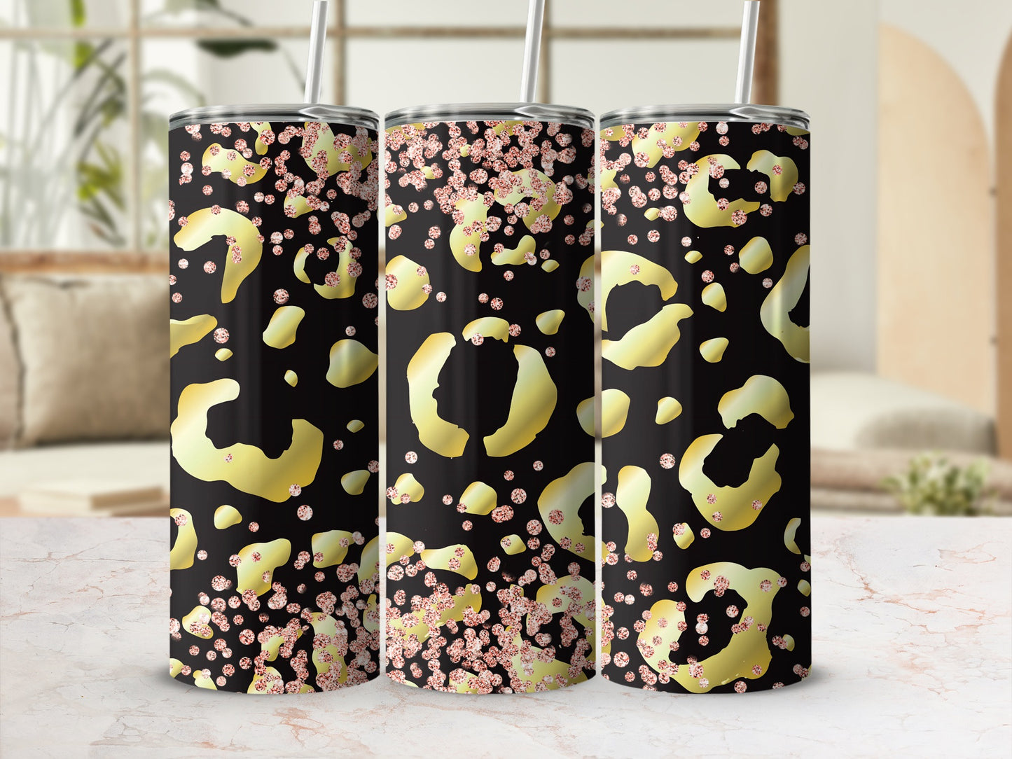 Stylish Gold and Black Leopard Print Tumbler Cup
