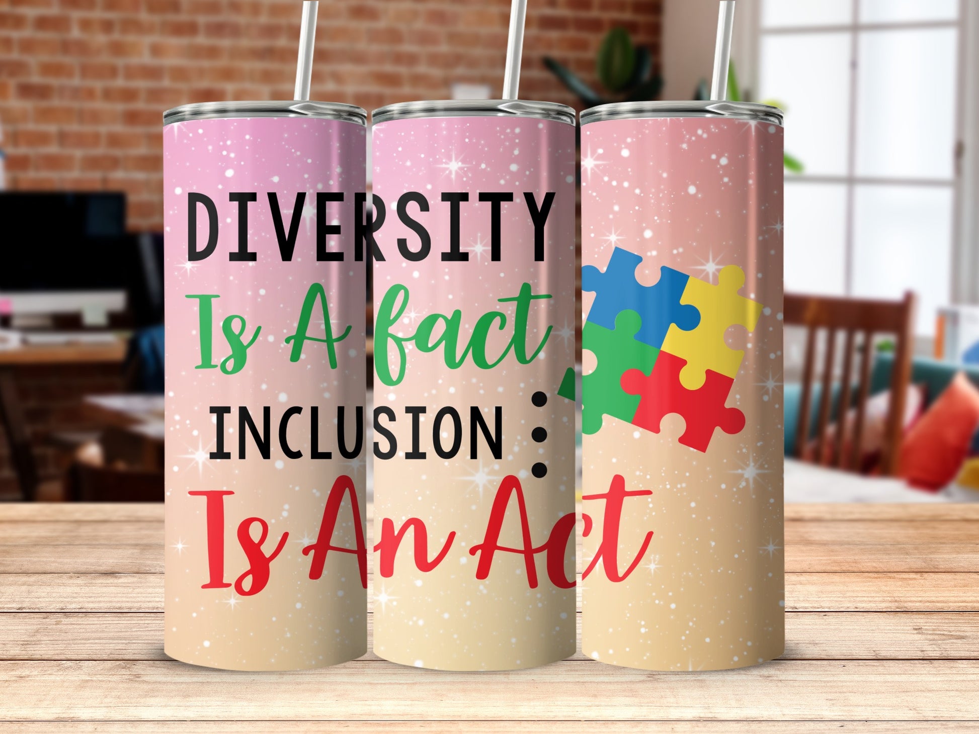 Diversity Inclusion Puzzle Inspirational Tumbler