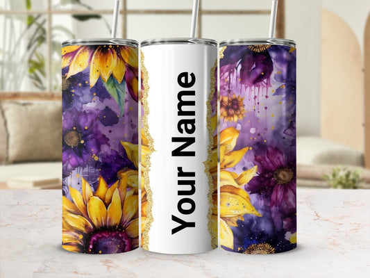 Customizable Sunflower and Floral Tumbler Design