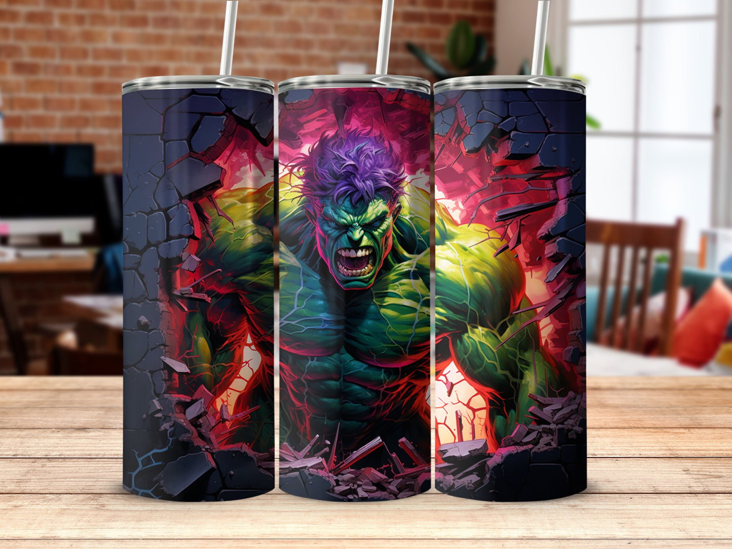 Fierce Hulk Smashing Through Wall Art Tumbler Design