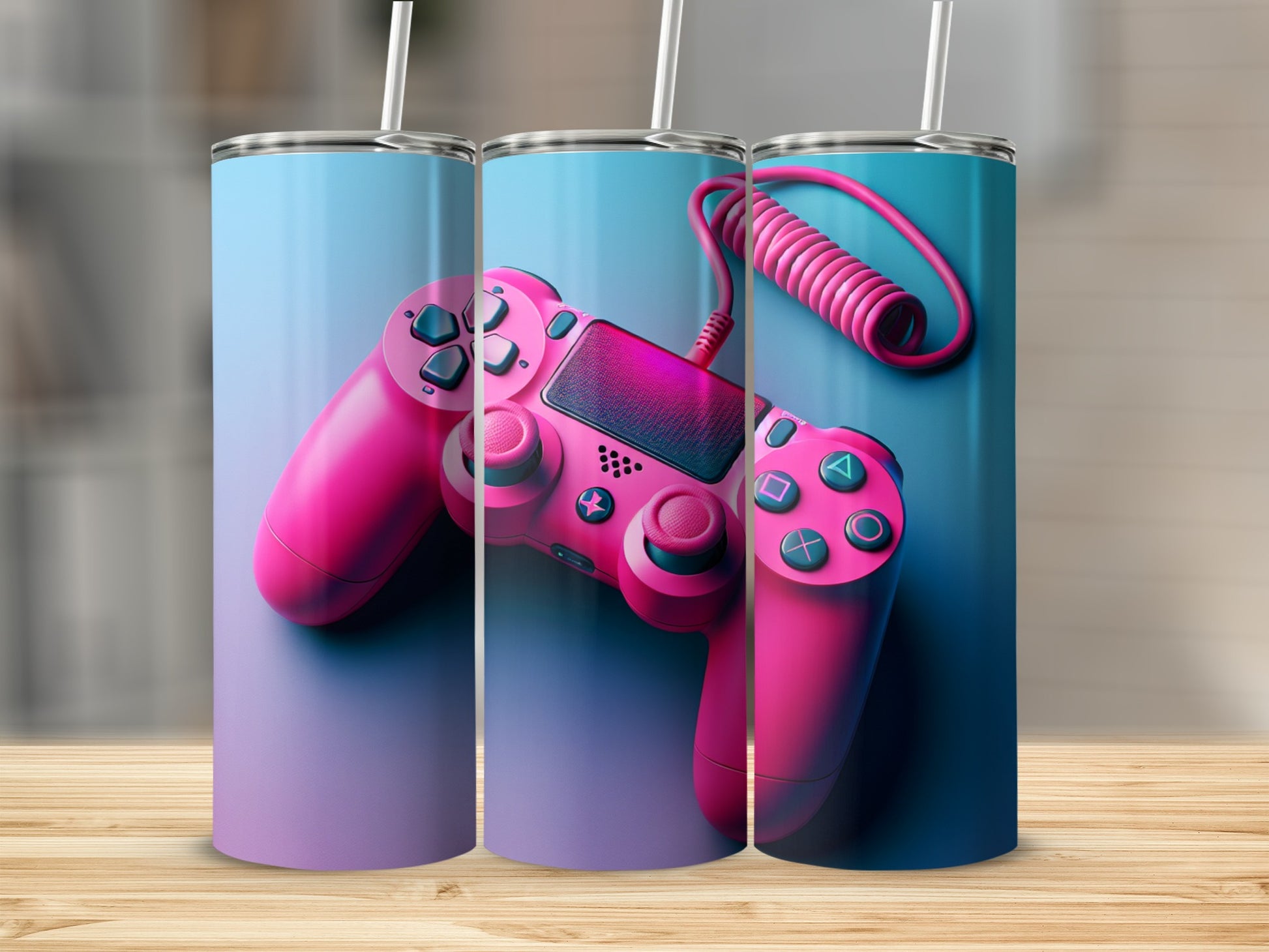 Vibrant Pink Game Controller Design Tumbler Product