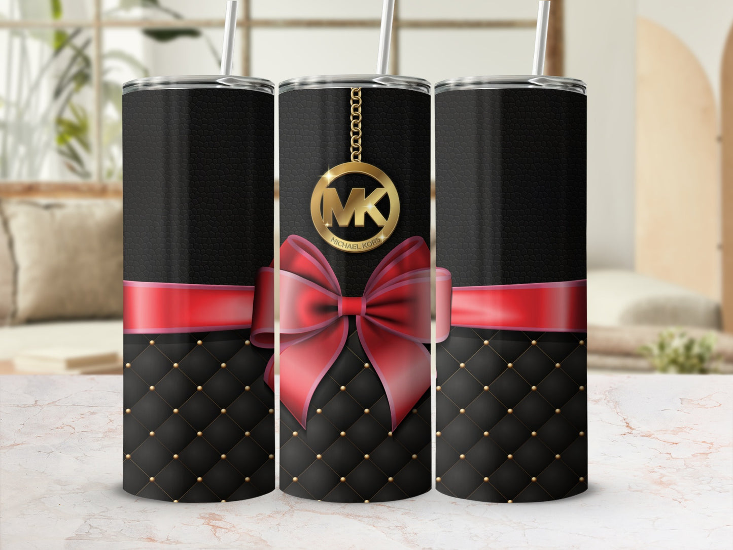Elegant Black and Red Tumbler with MK Logo Design