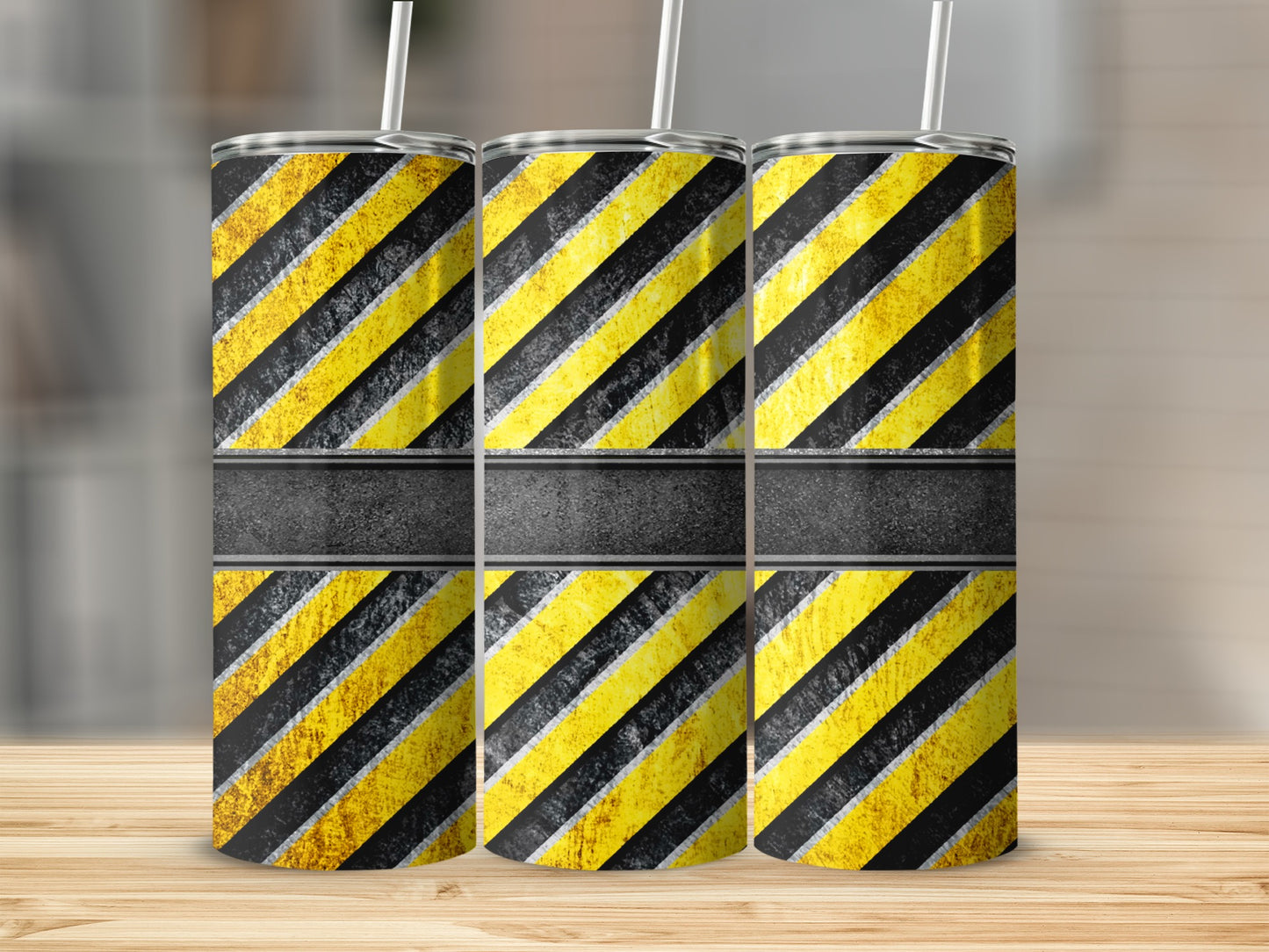 Grunge Yellow Black Stripes Construction Design Tumbler product type