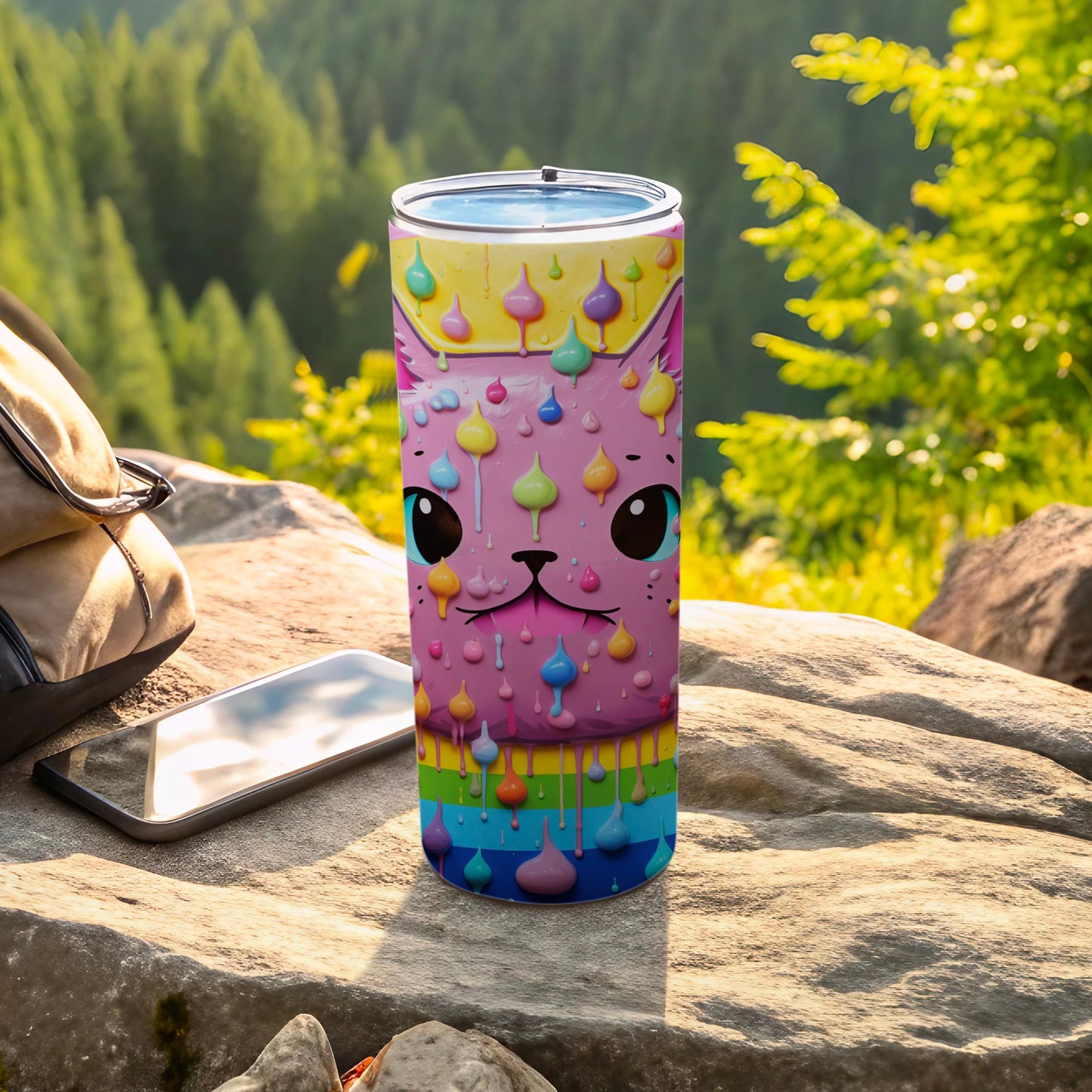 Cute Rainbow Cat Dripping Paint Design Tumbler