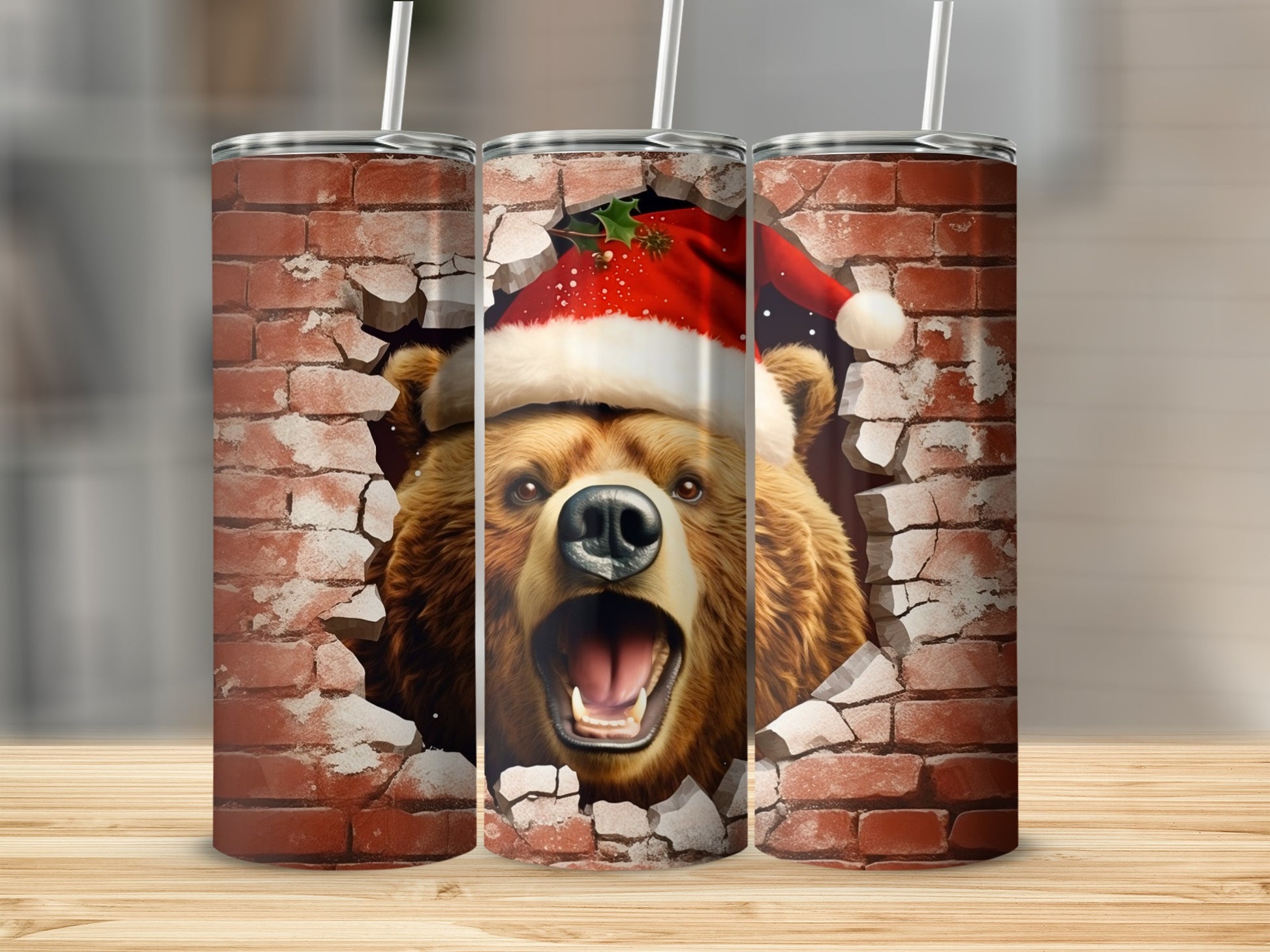 Christmas Bear Shattered Brick Wall Tall Tumbler Cup