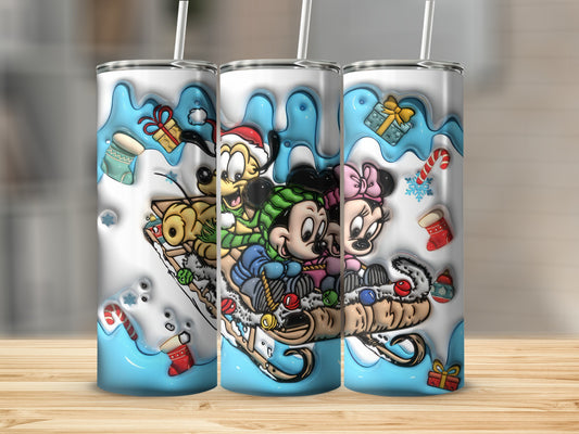 Christmas Themed Cartoon Characters on Sled tumbler