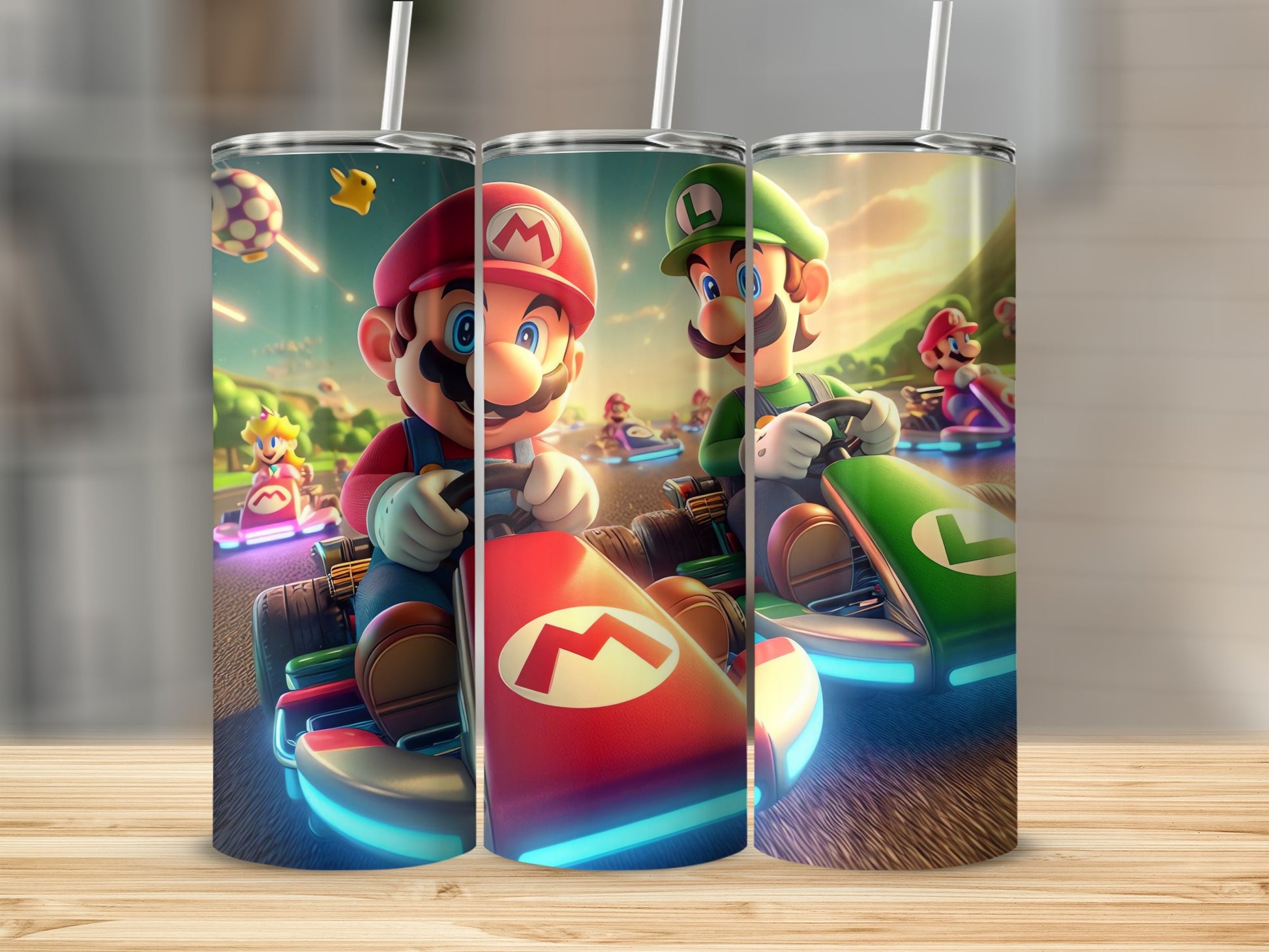Racing Characters Colorful Tumbler with Straws