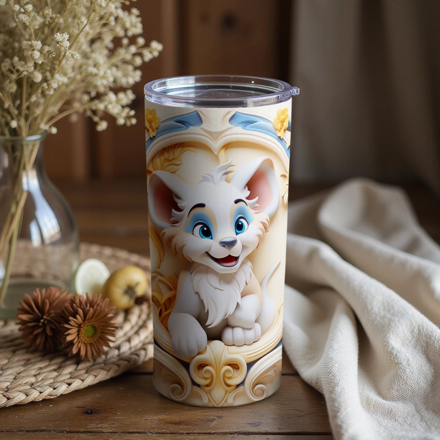 Cute Animated White Tiger Travel Tumbler for Kids