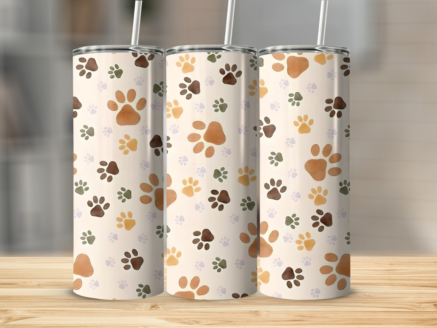 Colorful Paw Print Pattern Stainless Steel Tumbler