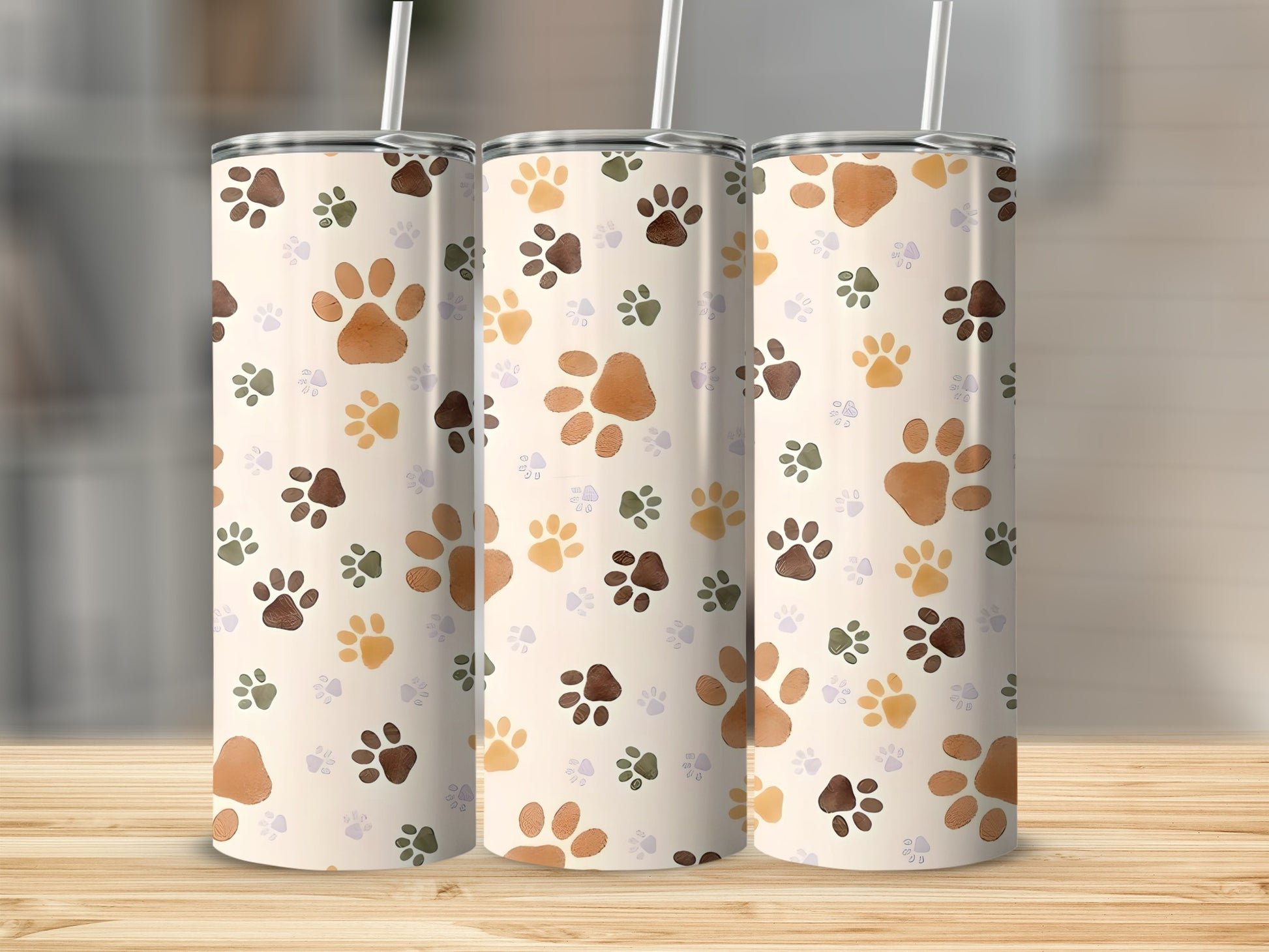 Colorful Paw Print Pattern Stainless Steel Tumbler
