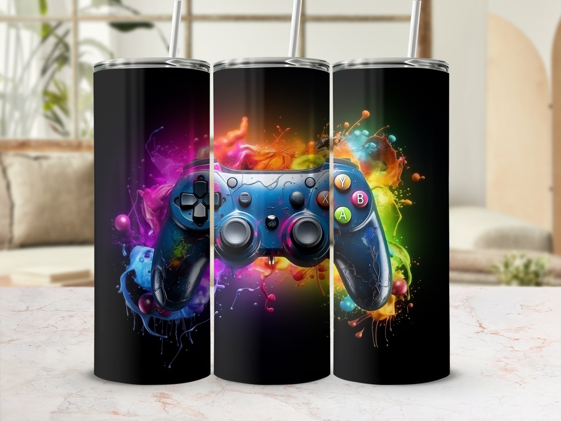 Vibrant Gaming Controller Design Custom Tumbler Product