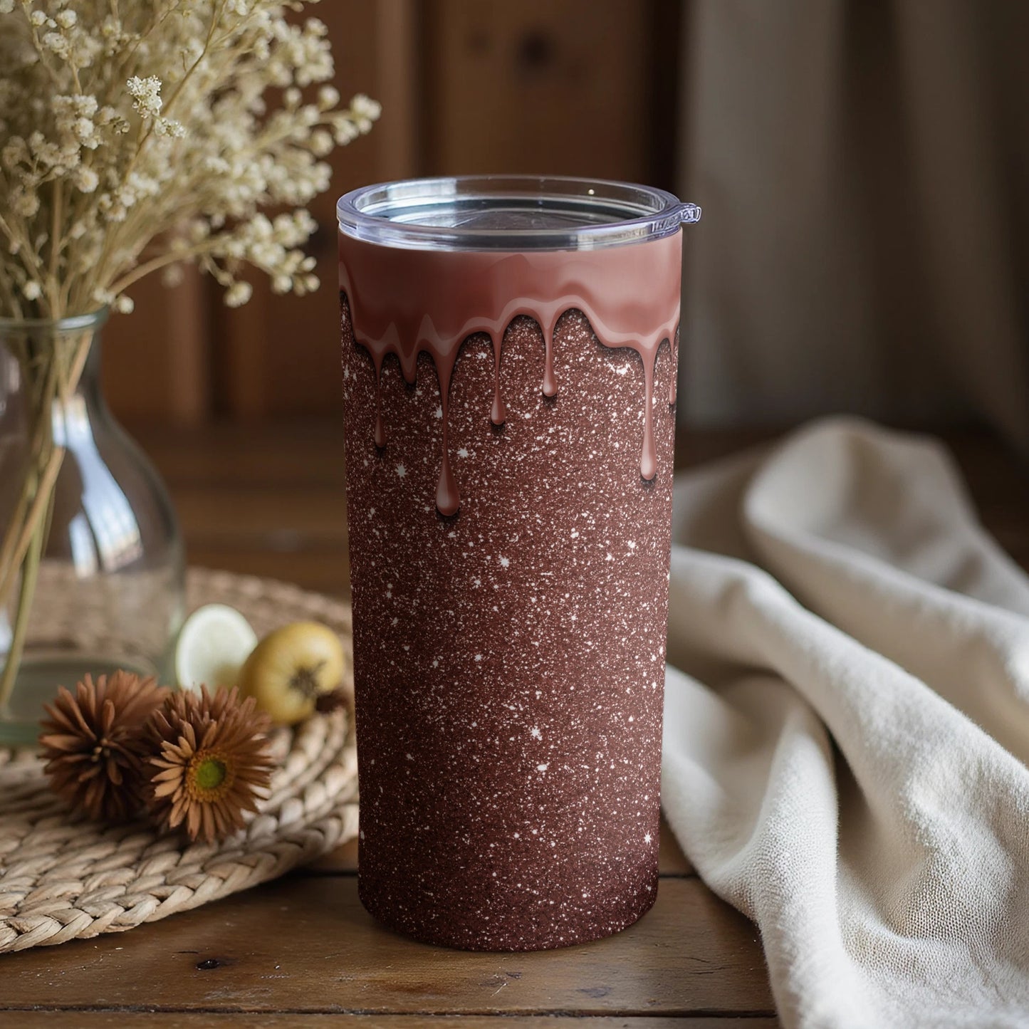Glittery Brown and Dripping Effect Tumbler Cup
