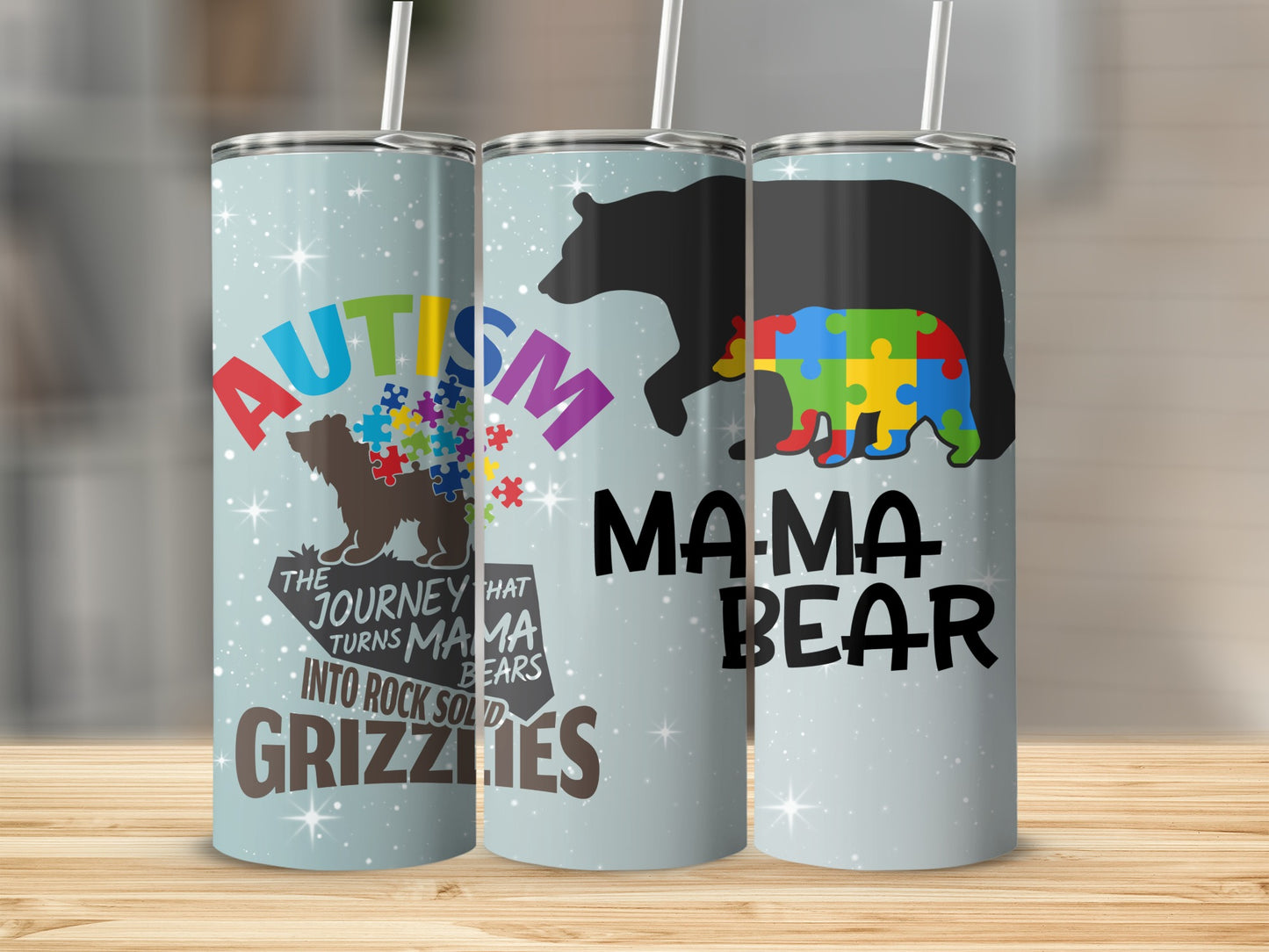 Autism Mama Bear Puzzle Design Tumblers