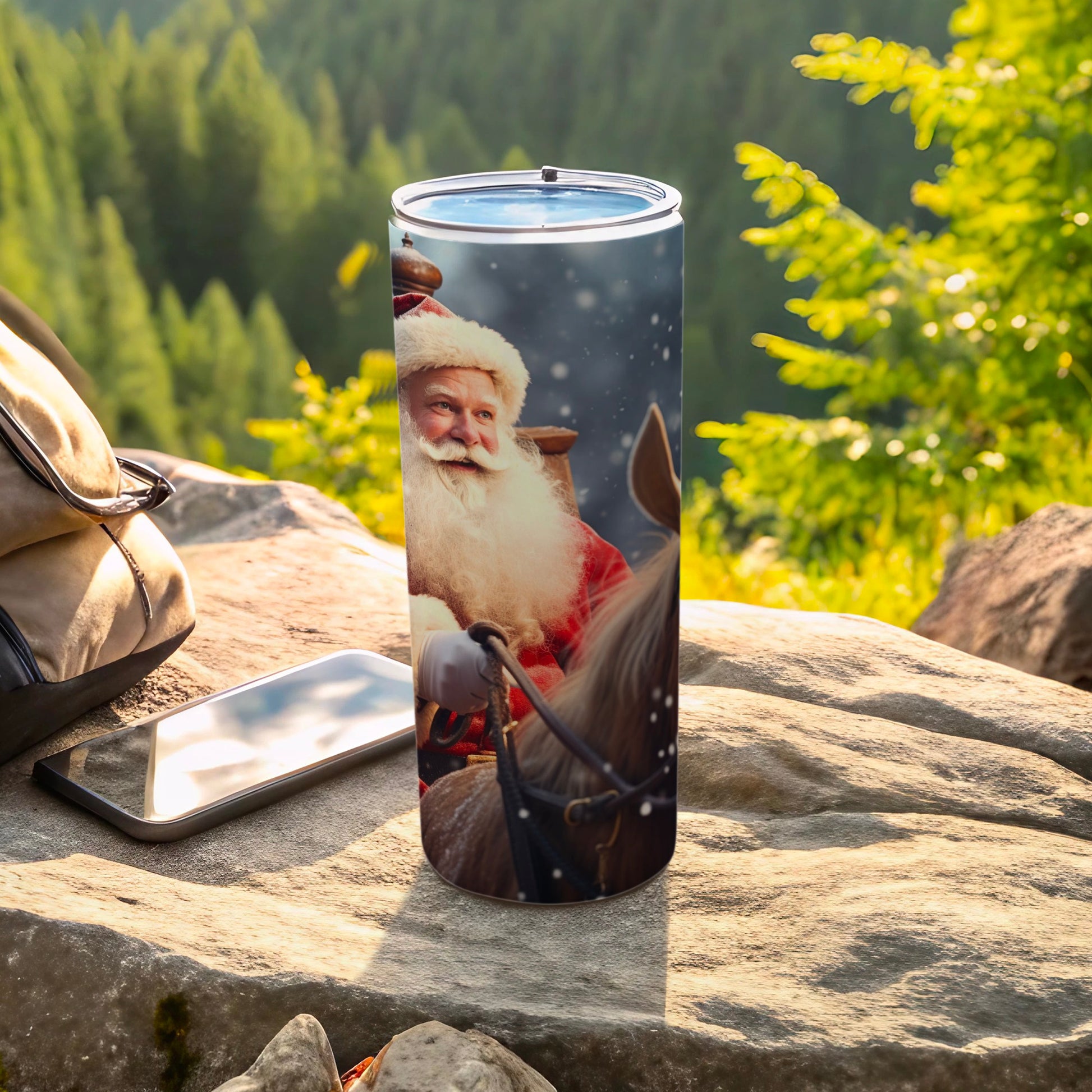 Santa Claus in Winter Scene Travel Tumbler