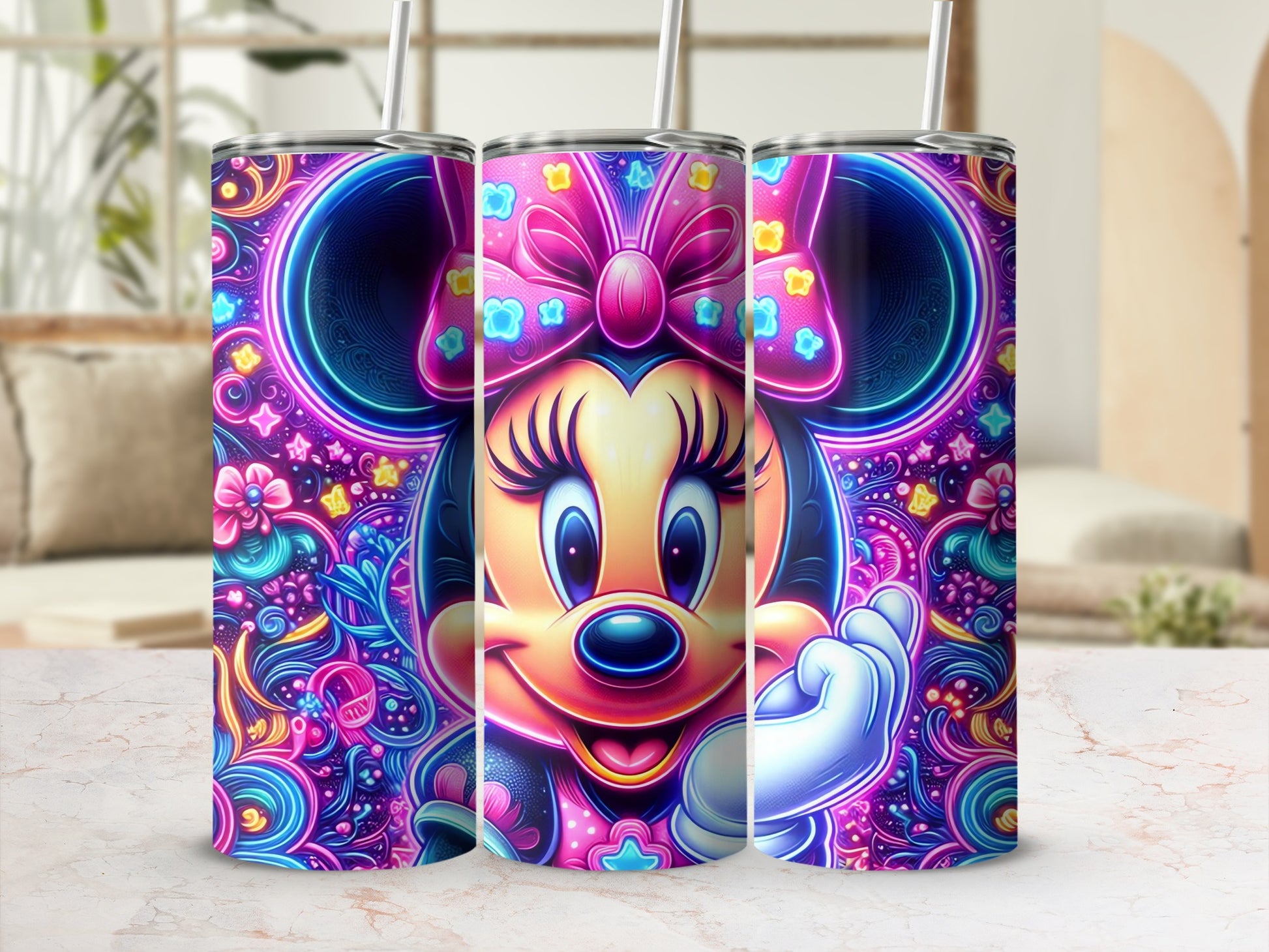 Bright and Colorful Neon Themed Minnie Mouse Tumblers