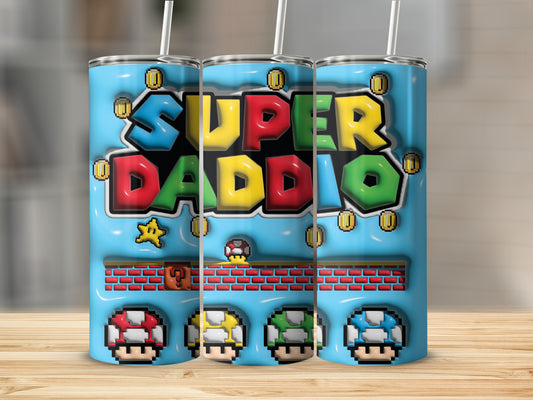 Super Daddio Themed Tumbler with Retro Game Design