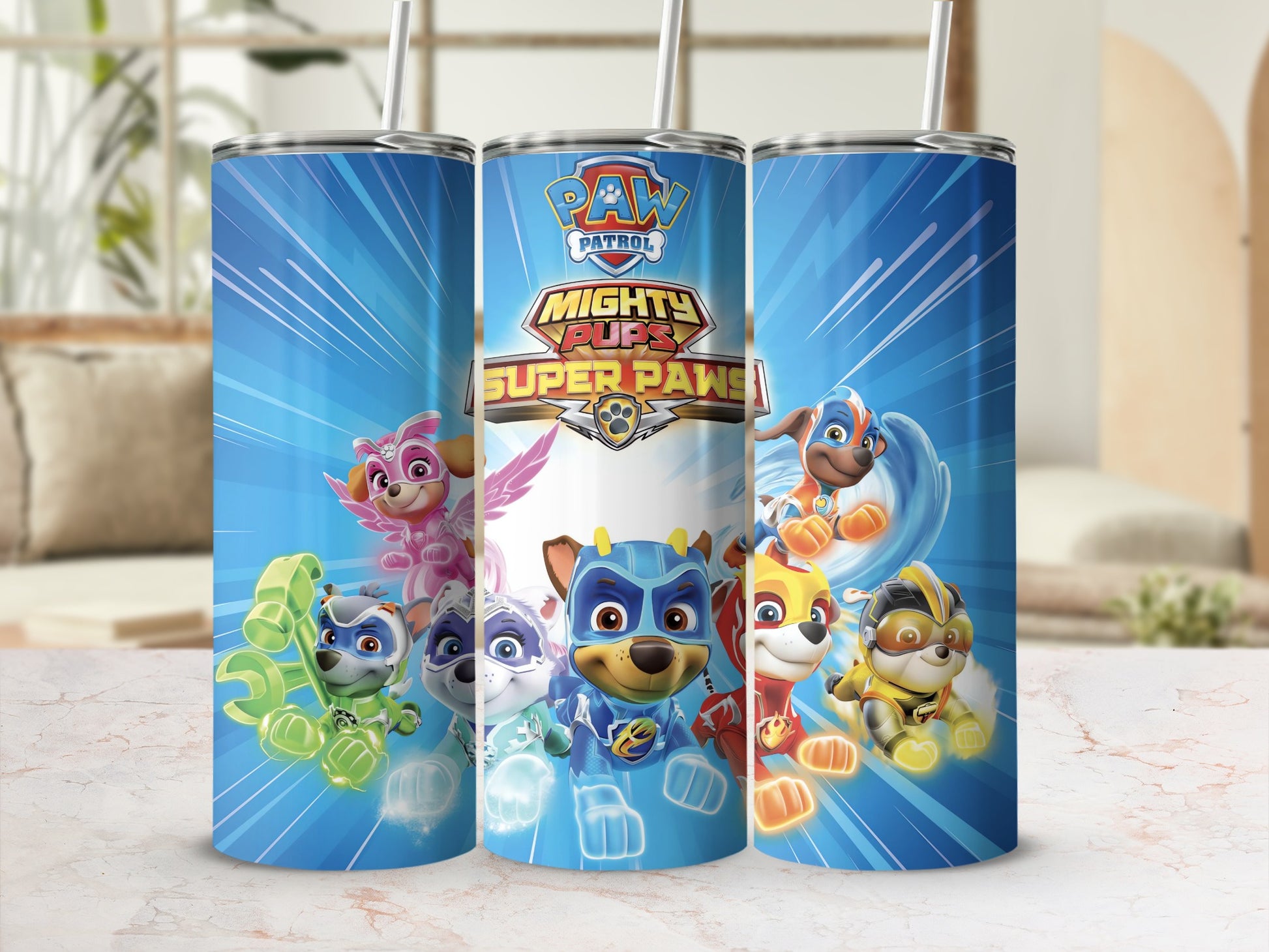 PAW Patrol Mighty Pups Super Paws themed tumbler