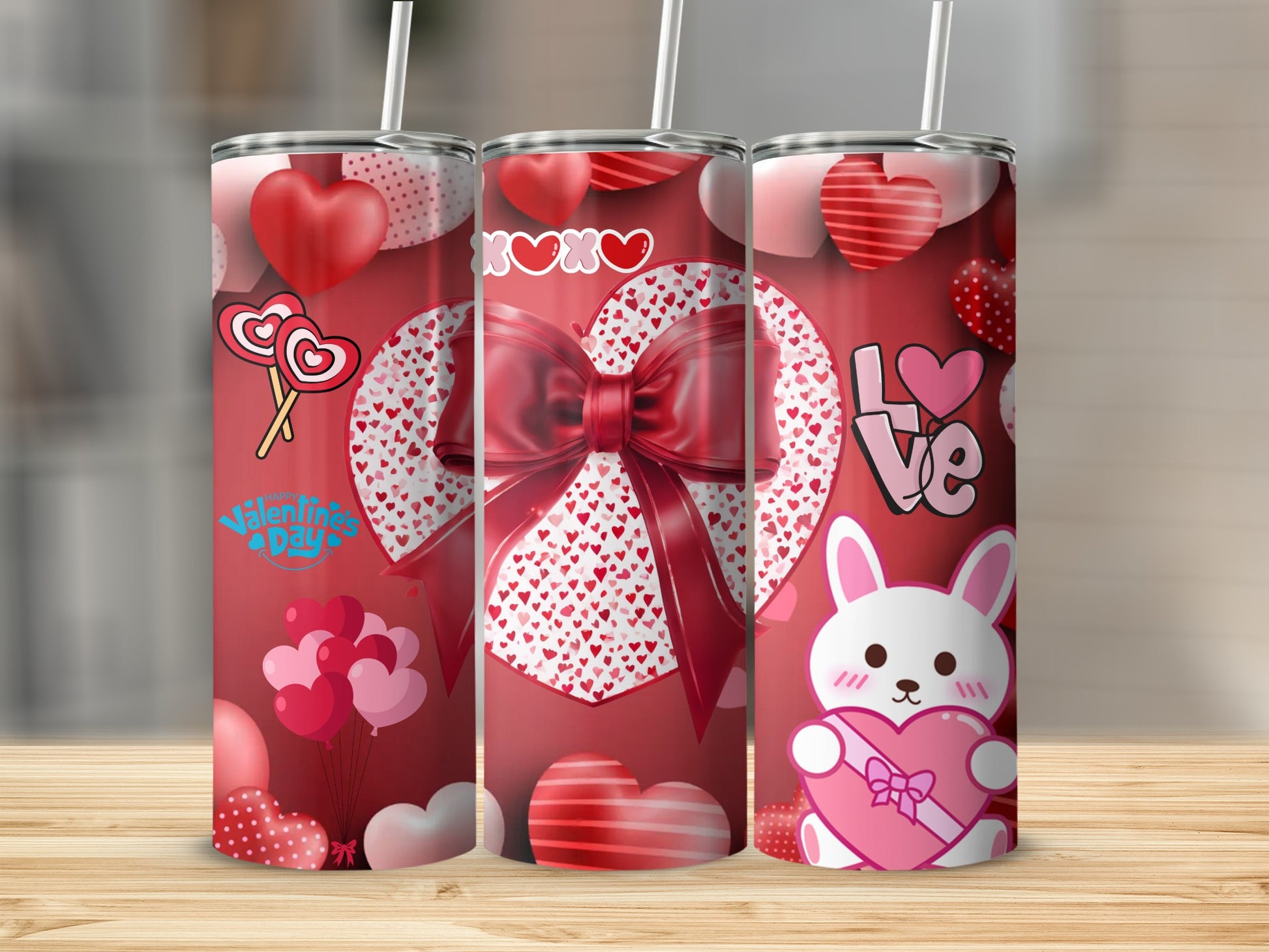 Valentine's Day Themed Tumbler with Love Bunny Design