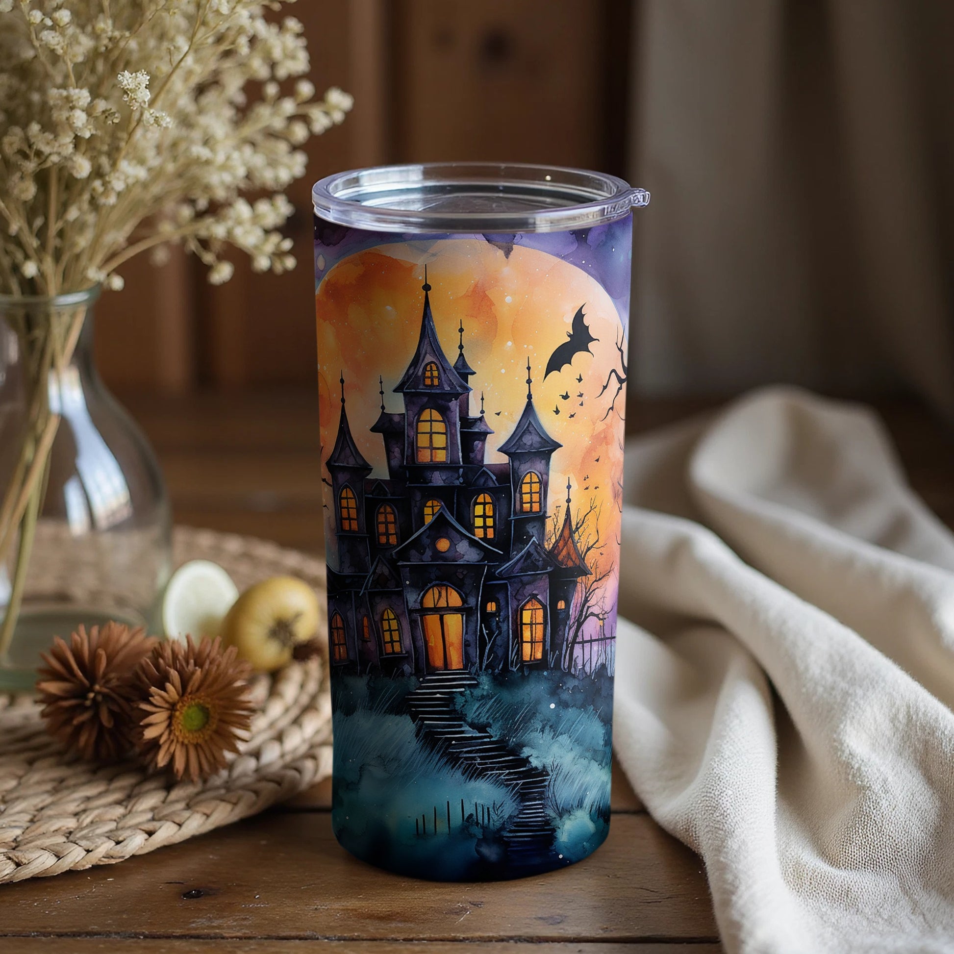Haunted House and Full Moon Halloween Tumbler product
