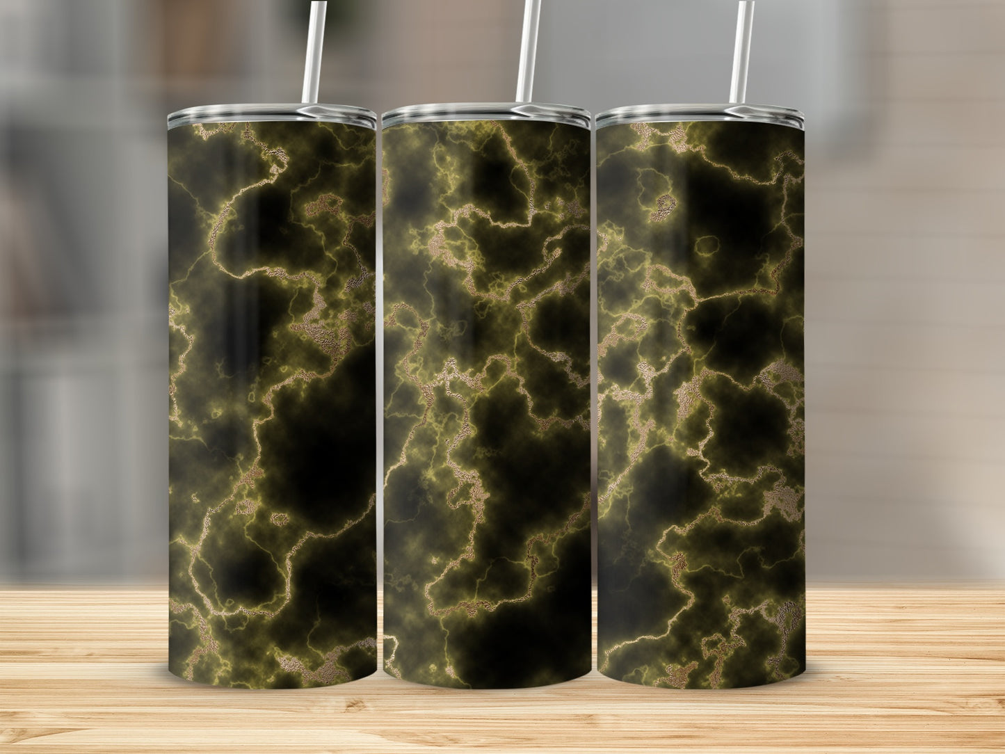 Distorted Olive With Golden Veins Like Texture Tumblers