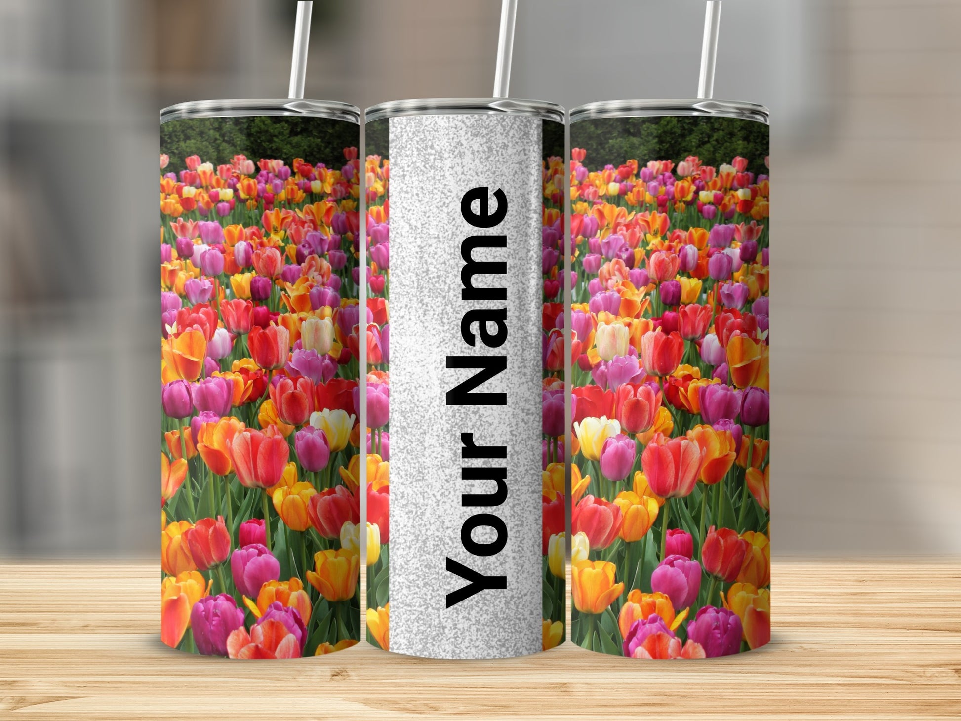 Personalized Colorful Tulip Field Insulated Tumbler