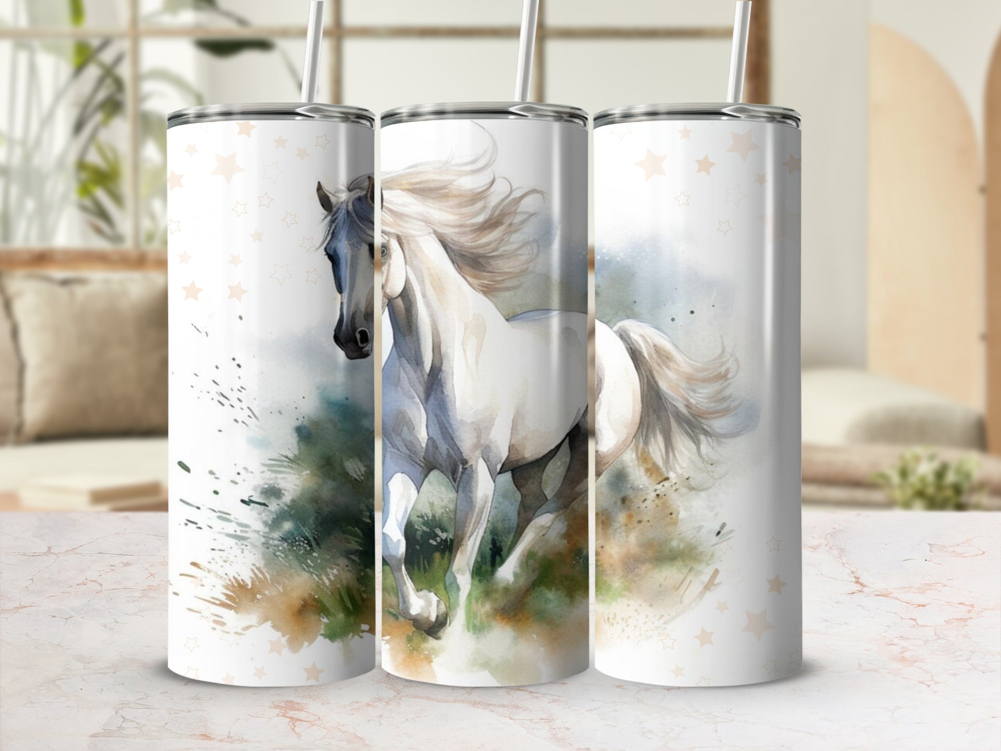 White Horse Print Stylish and Unique Tumbler
