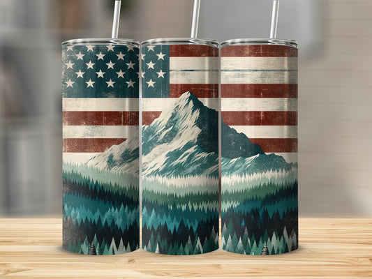 Majestic American Flag Mountain Pine Forest Tumblers