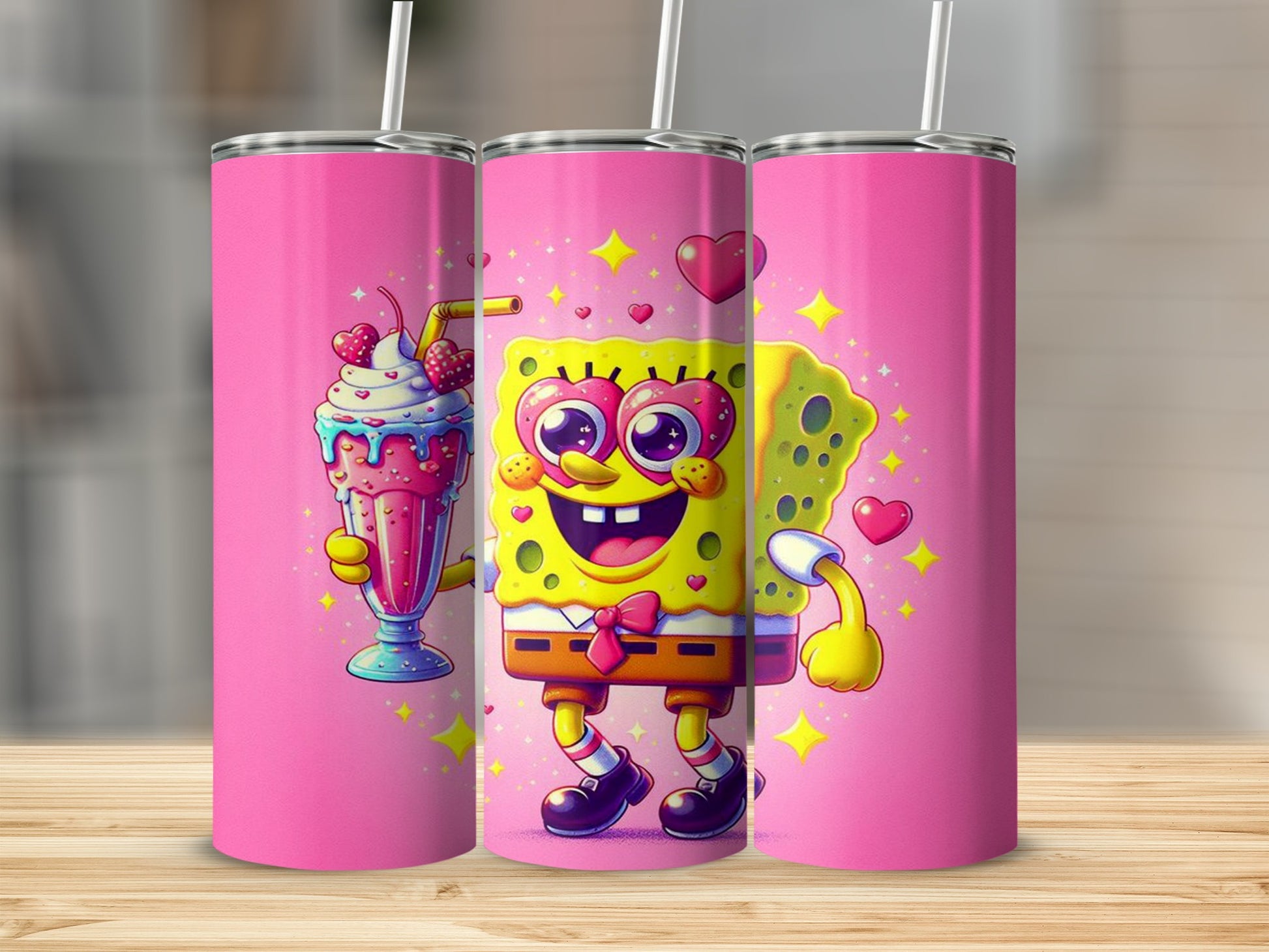 Cute Sponge Character with Milkshake Tumbler