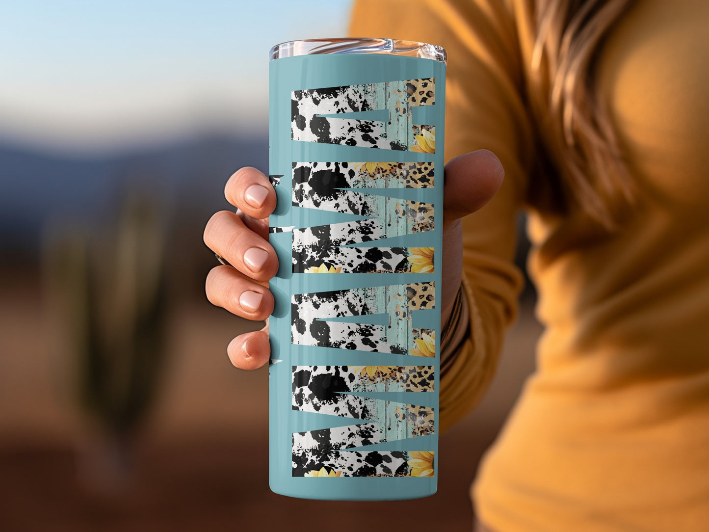 Blue Cow Print Stripe Travel Tumbler Cup