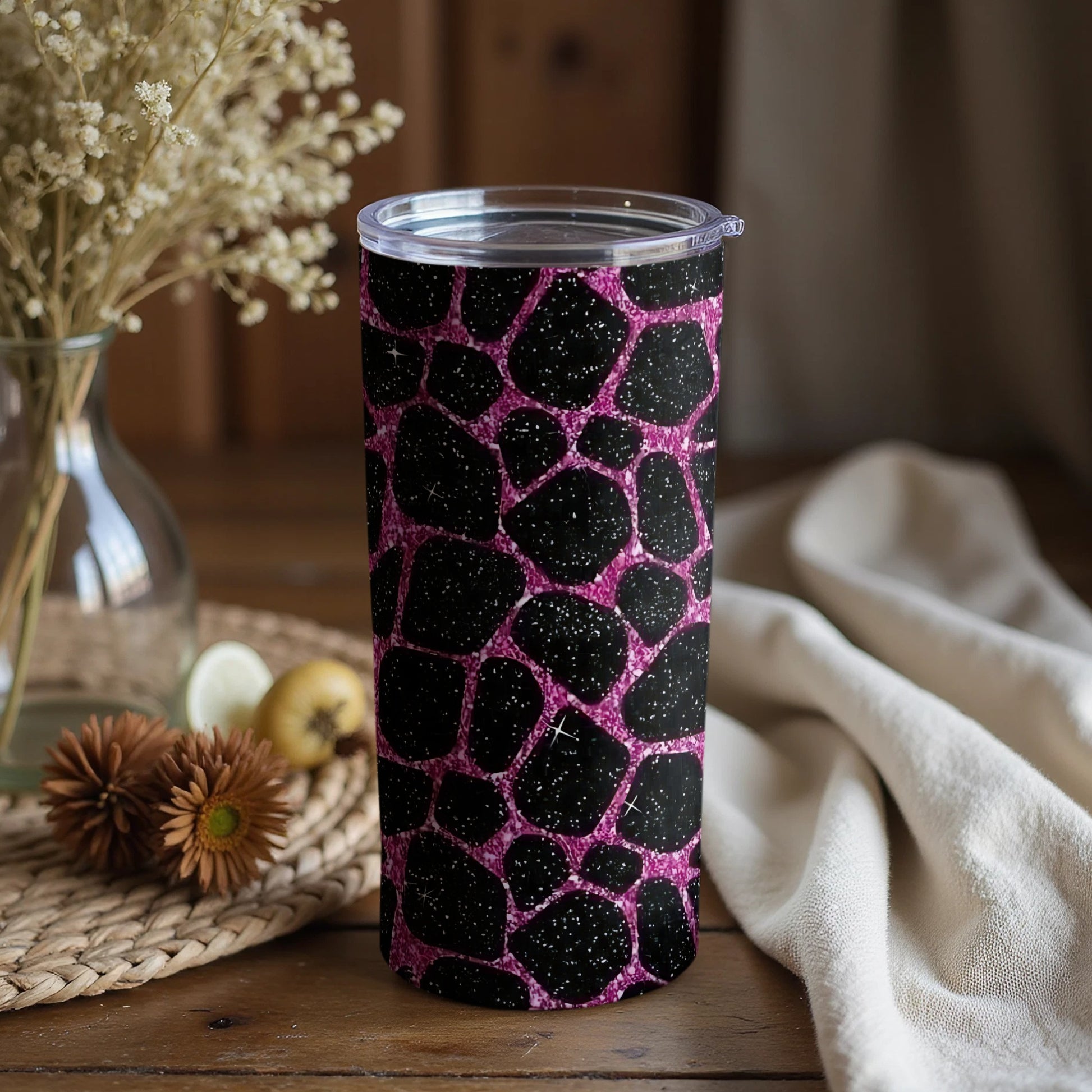 Pink and Black Textured Pattern Tumbler Cup