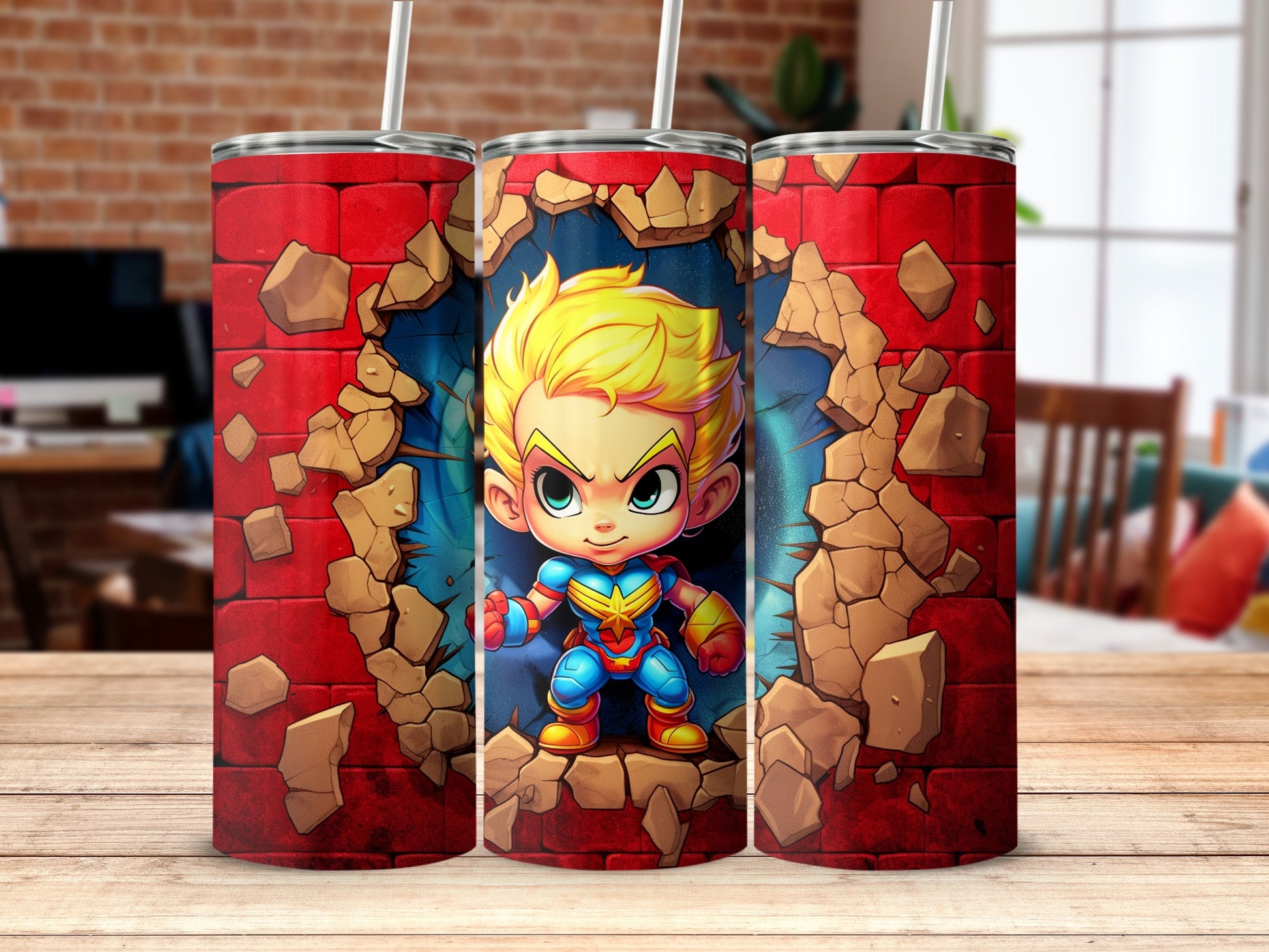 Colorful Superhero Cartoon Character Tumbler Design