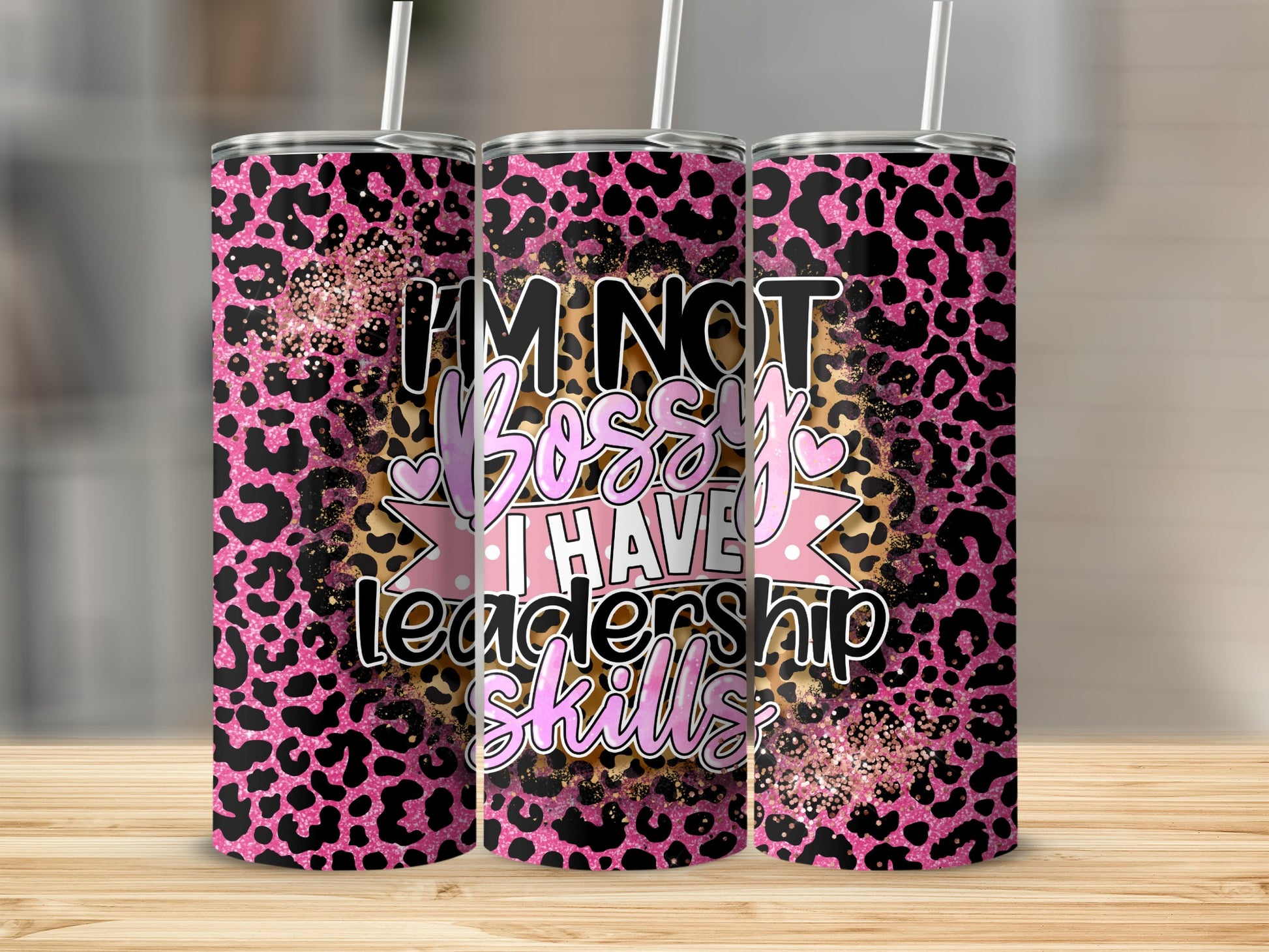 Pink Leopard Bossy Leadership Skills Quote Tumbler product type