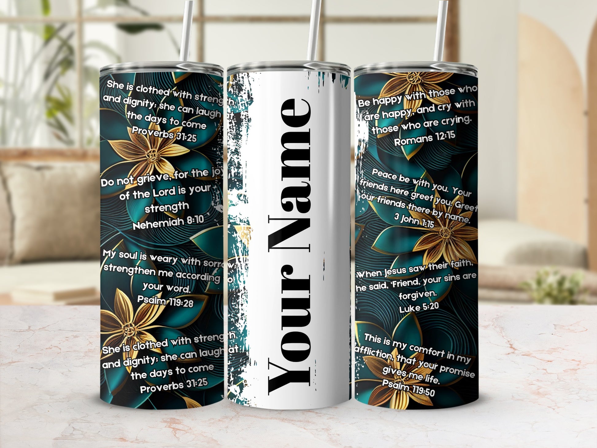 Personalized Tumbler with Inspirational Bible Verses