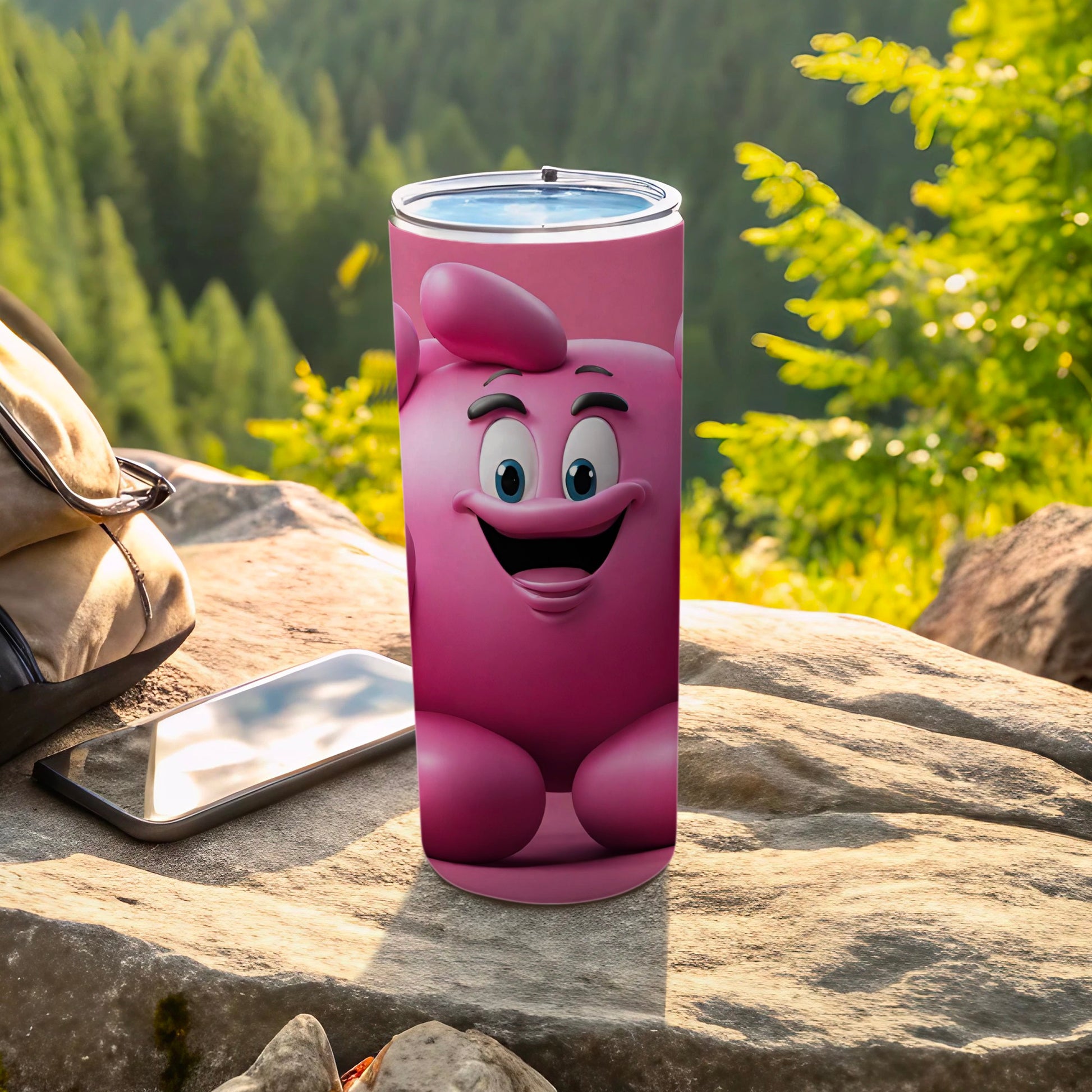 Pink Cartoon Character Design Travel Mug