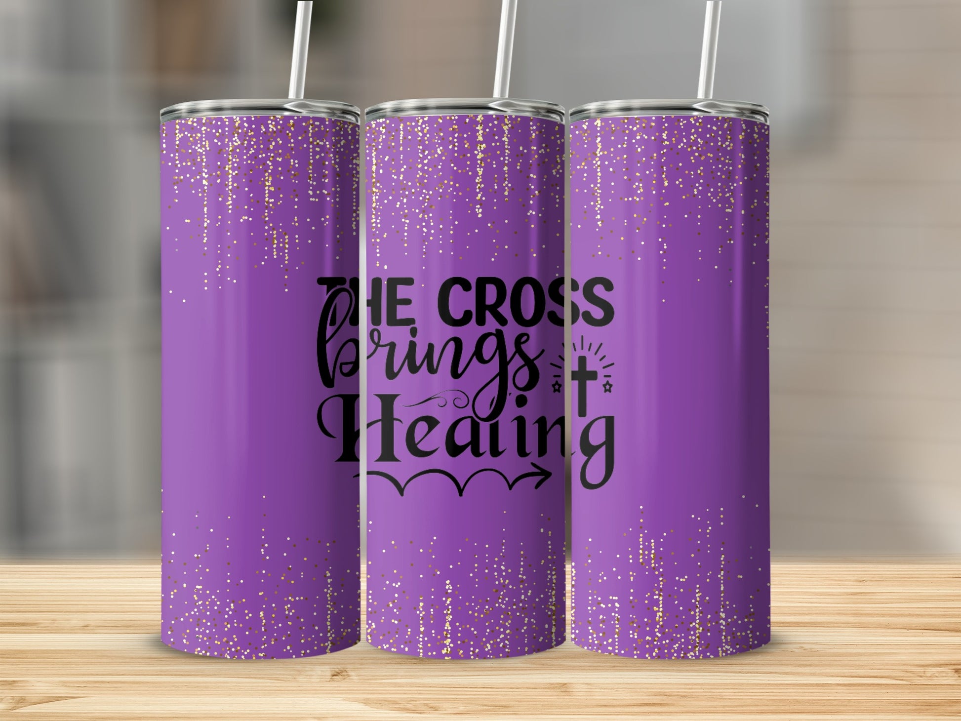 The Cross Brings Healing Purple Glitter Tumbler