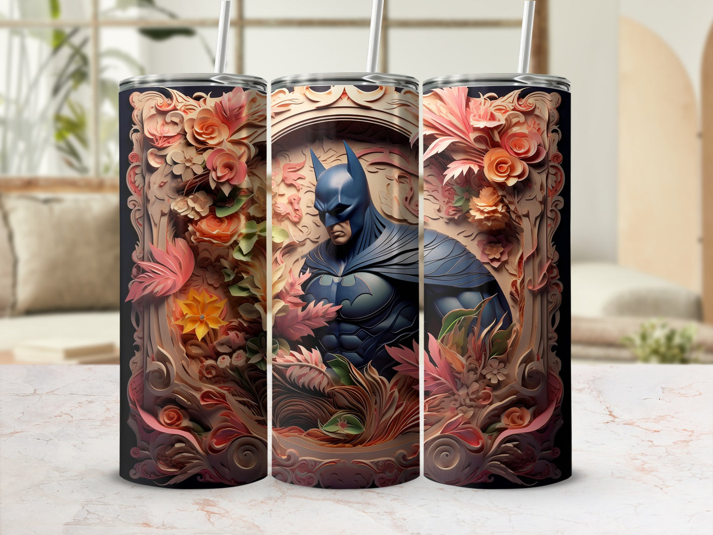 Batman Floral Engraving Artwork Insulated Tumbler