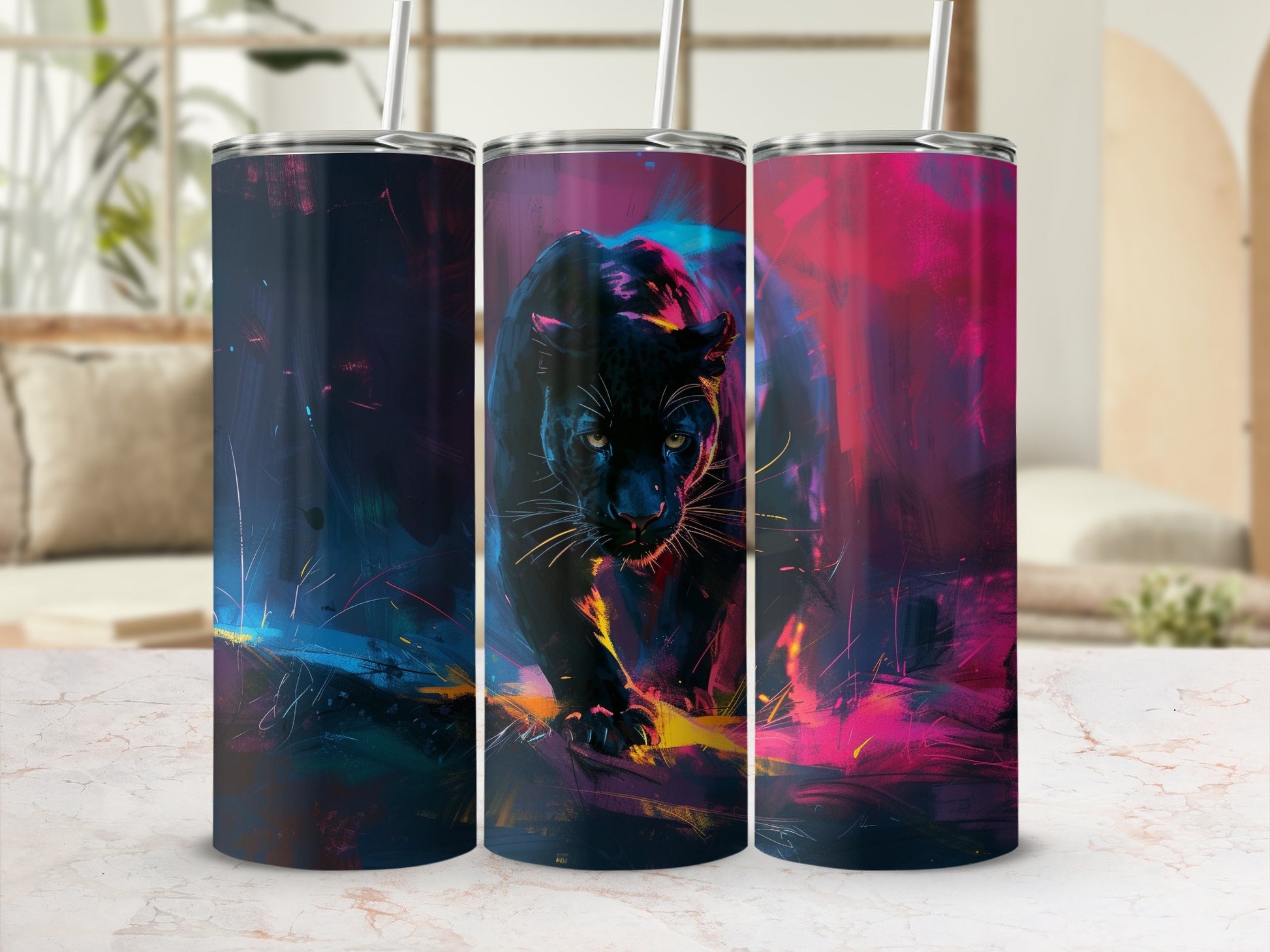 Majestic Black Panther Colorful Art Tumbler product type