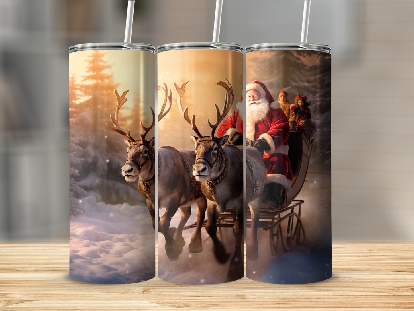 Santa Claus and Reindeer Sleigh Holiday Tumbler