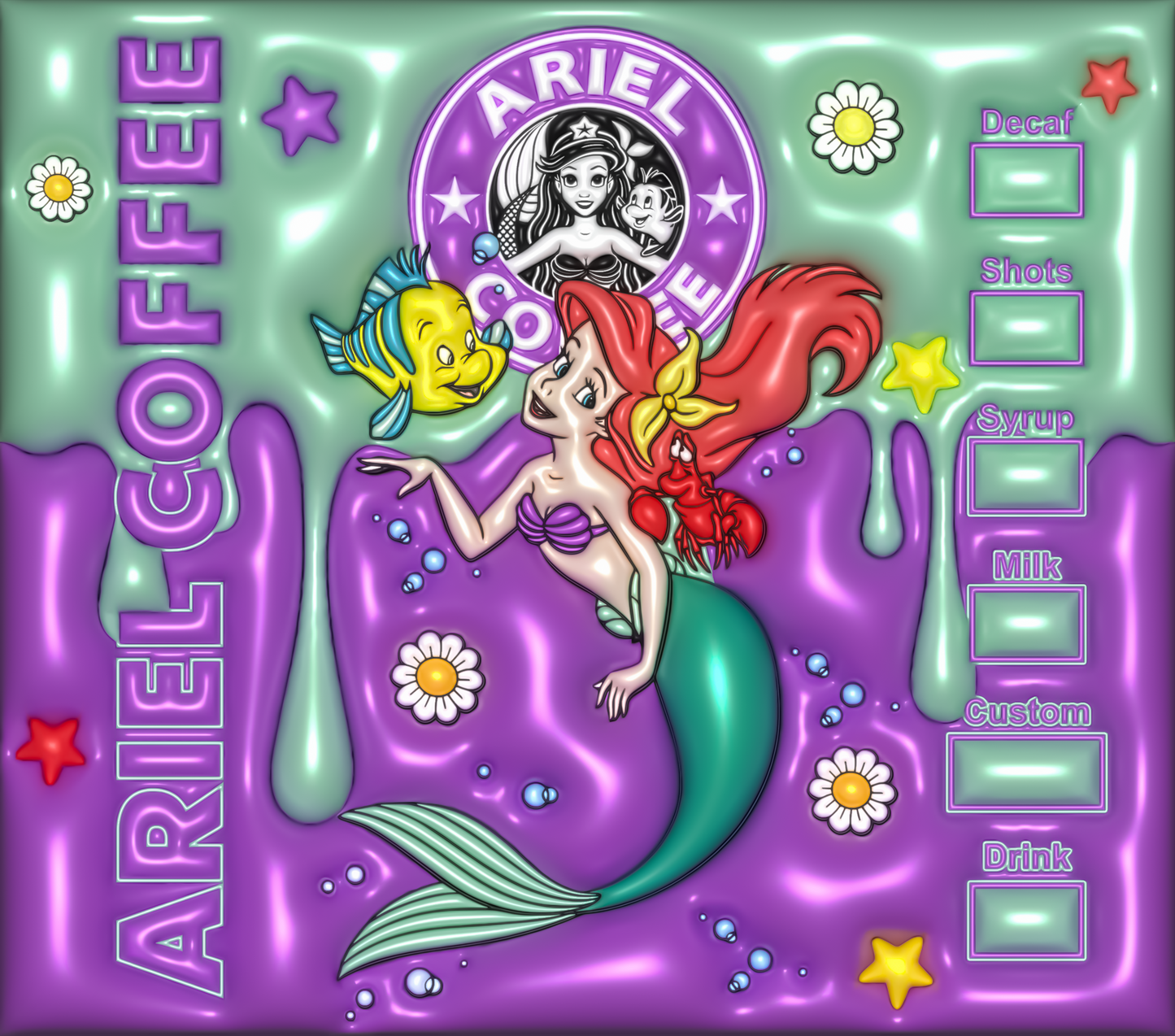 3D Puff Ariel Coffee Mermaid Starbucks tumbler