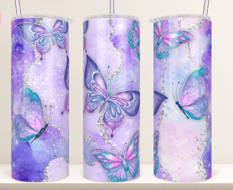 Light purple butterflies and glitter tumbler