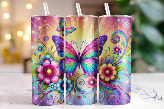 Butterfly rainbow colored tumbler