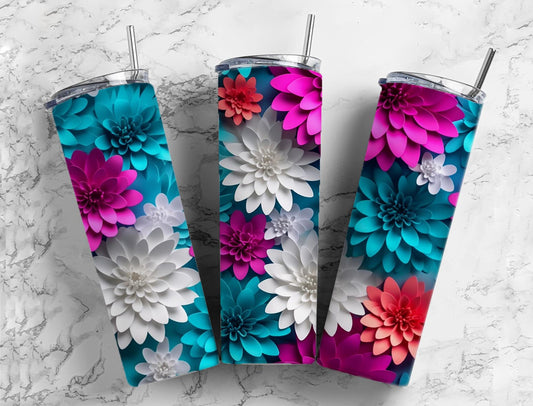 Purple, Blue, and White flower tumbler