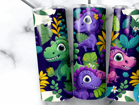 Pink, Purple, Green Dinosaur tumbler