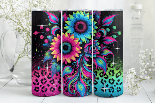 Floral Daisy with cheetah print tumbler
