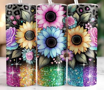 Floral sunflower tumbler glitter, bright colors