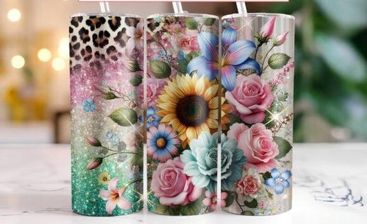 Roses, sunflowers, pastel color tumbler