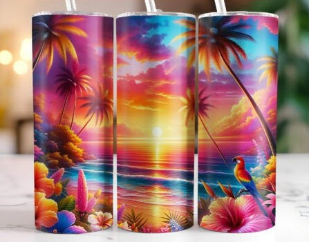 Bright sunset on a beach tumbler